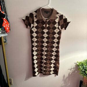 Kendall & Kylie Brown and Cream Argyle Mini Dress